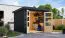 Abri de jardin en épicéa nordique anthracite avec toit en tôle trapézoïdale, porte à double battant avec découpes pour la lumière, serrure à cylindre robuste, 2,38 × 2,42 m