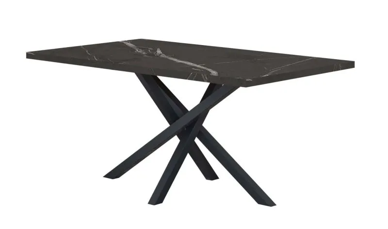 Table de salle à manger Ourense 02, Couleur : Marbre noir / Noir - dimensions : 160 x 90 cm (l x p)