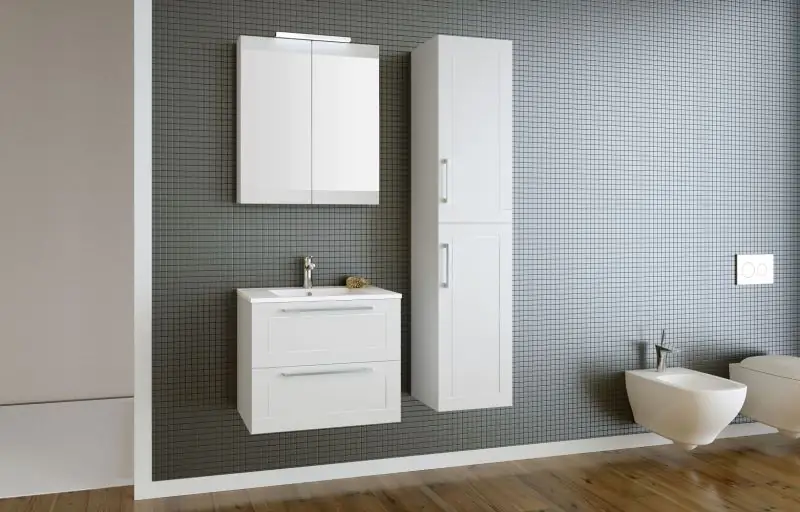Meuble de salle de bains - Set A Eluru, 3 pièces y compris lavabo / vasque, couleur : blanc brillant
