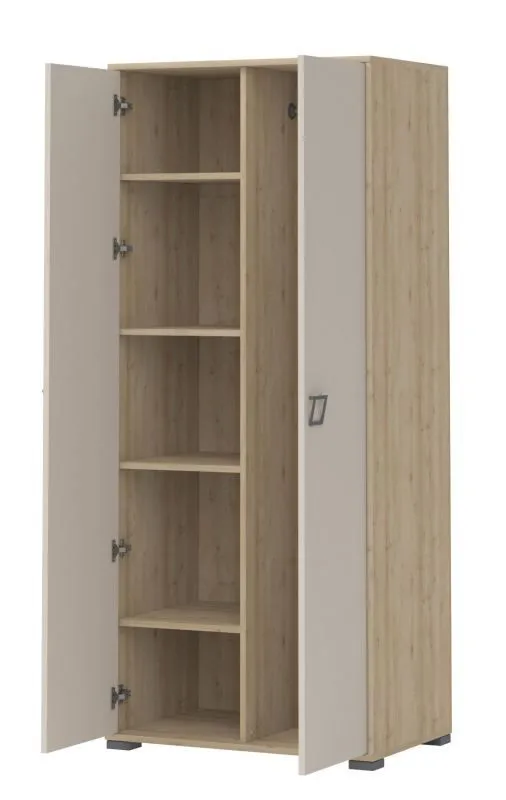 Armoire à portes battantes / armoire 12, couleur : hêtre / crème - 198 x 84 x 56 cm (h x l x p)
