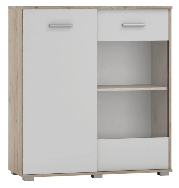 Vitrine design chêne/blanc Kavieng 03 | 110 x 99 x 40 cm | Espace de rangement moderne