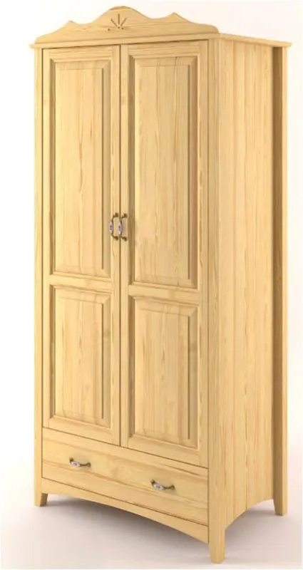 Armoire | 2 portes battantes | 1 tiroir | avec tringle à vêtements | 80 cm de large | Bois massif | Couleur: Naturel Abbildung