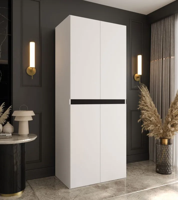 Armoire à portes battantes / Penderie / Blanche / 4 portes battantes / 3 compartiments / Système de fermeture Soft-Close / 1 tringle à vêtements / 80 x 52 x 203 cm / Pour chambre à coucher