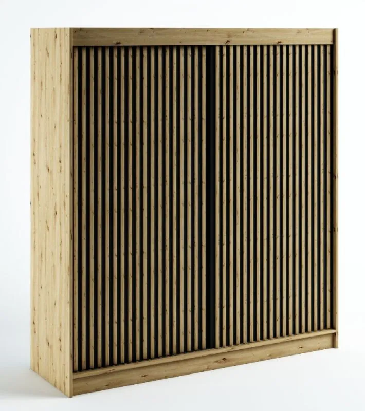 Armoire à portes coulissantes / Penderie Borgis 05B, Couleur : Chêne Artisan / Noir mat - Dimensions : 200 x 200 x 62 cm (H x L x P)