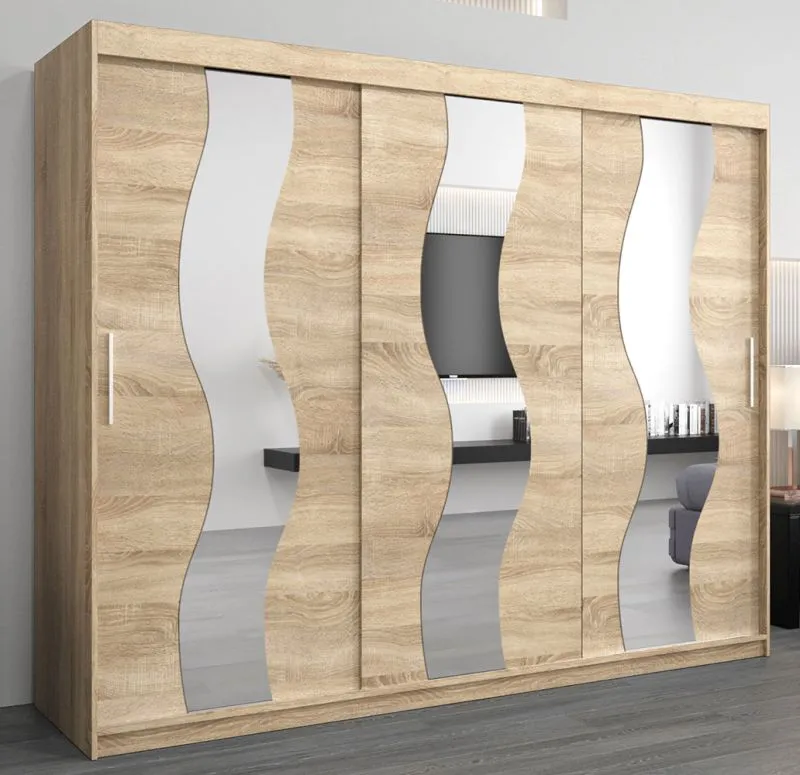 Armoire à portes coulissantes avec miroir Hacho 06 | Chêne Sonoma | 200 x 250 x 62 cm | Design moderne et rangement spacieux