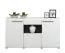 Salon lumineux complet - Ensemble B Idos, 6 pièces, Couleur : Blanc / Blanc brillant / Noir, avec verre Parsol, deux vitrines, une commode, un meuble TV, une table basse et une tablette murale