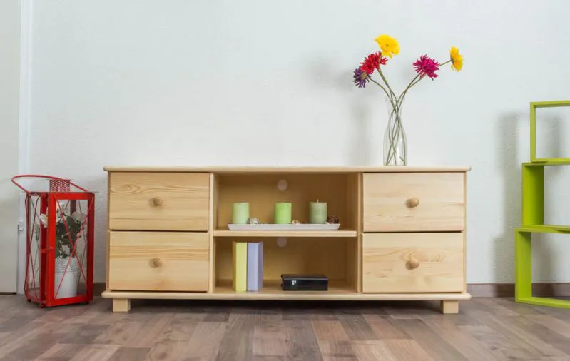 Meuble TV en pin massif naturel 002 | 55 x 136 x 47 cm | Design moderne, grande stabilité, espace de rangement