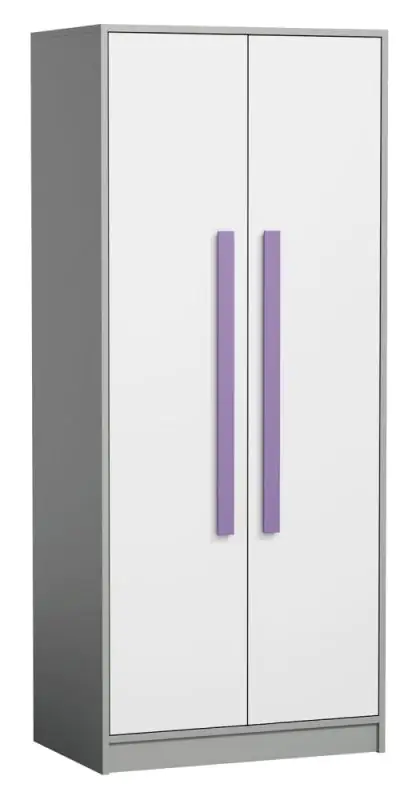 Chambre des jeunes - armoire à portes battantes / armoire Olaf 01, couleur : anthracite / blanc / violet, partiellement massif - 191 x 80 x 50 cm (H x L x P)