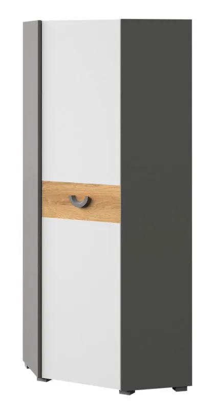 Chambre de jeunes - Armoire à portes battantes / Armoire d'angle Klemens 07, Couleur : Gris / Blanc / Chêne - Dimensions : 190 x 73 x 73 cm (H x L x P)
