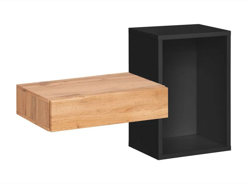 Console murale / Tablette murale avec tiroir Pollestad 16, Couleur : Chêne Wotan / Noir, dimensions : 60 x 100 x 30 cm, design simple et sobre, pour le hall d'entrée