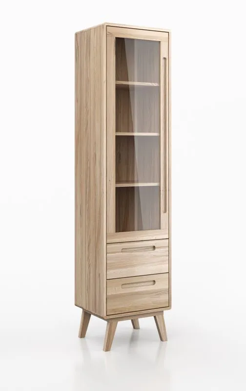 Vitrine Engordany 01 | Bois de hêtre massif laqué | 4 compartiments | 2 tiroirs | Soft-Close | 200 x 50 x 39 cm