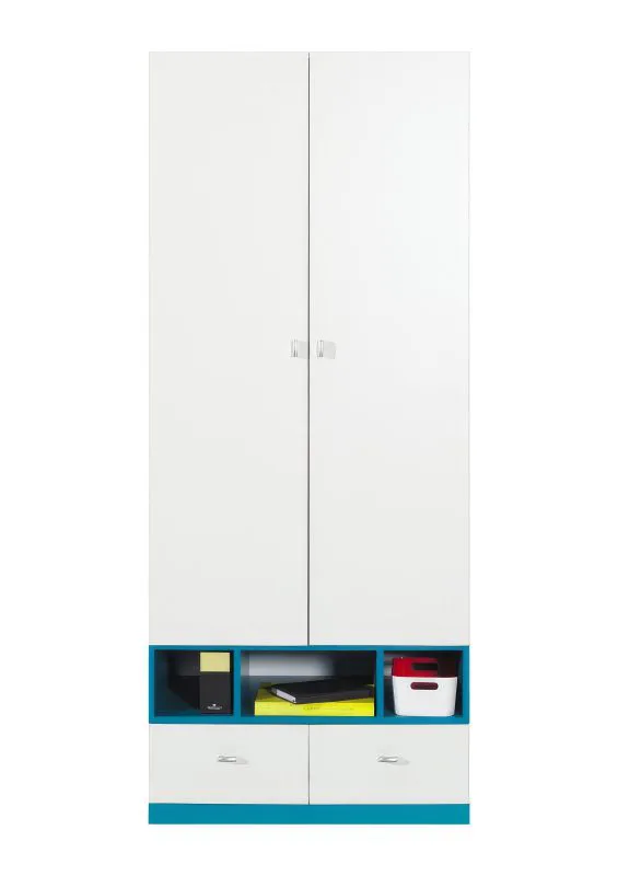 Armoire penderie chambre ado Geel 02 | Blanc & Turquoise | 195 x 80 x 50 cm | Design moderne