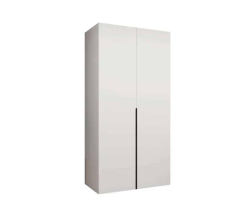 Armoire avec fonction soft-close Eiger 03, Couleur : Blanc, deux portes, armoire à portes battantes, un compartiment, largeur 1 mètre, Poignées : Noir, une tringle à vêtements