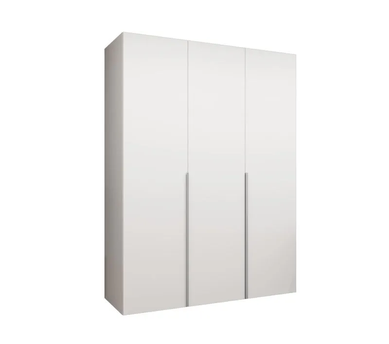 Armoire 1,5 mètre de large Eiger 15, Couleur : Blanc, fonction soft-close, Penderie à portes battantes, Poignées : cachemire, deux compartiments, deux tringles à vêtements, pour chambre à coucher