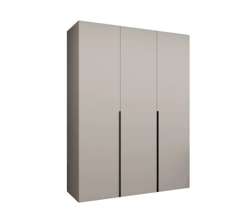 Armoire / Penderie à portes battantes Eiger 20, Couleur : Cachemire, trois portes, deux tringles à vêtements, largeur 1,5 m, deux compartiments, Poignées : Noir, fonction Soft-Close