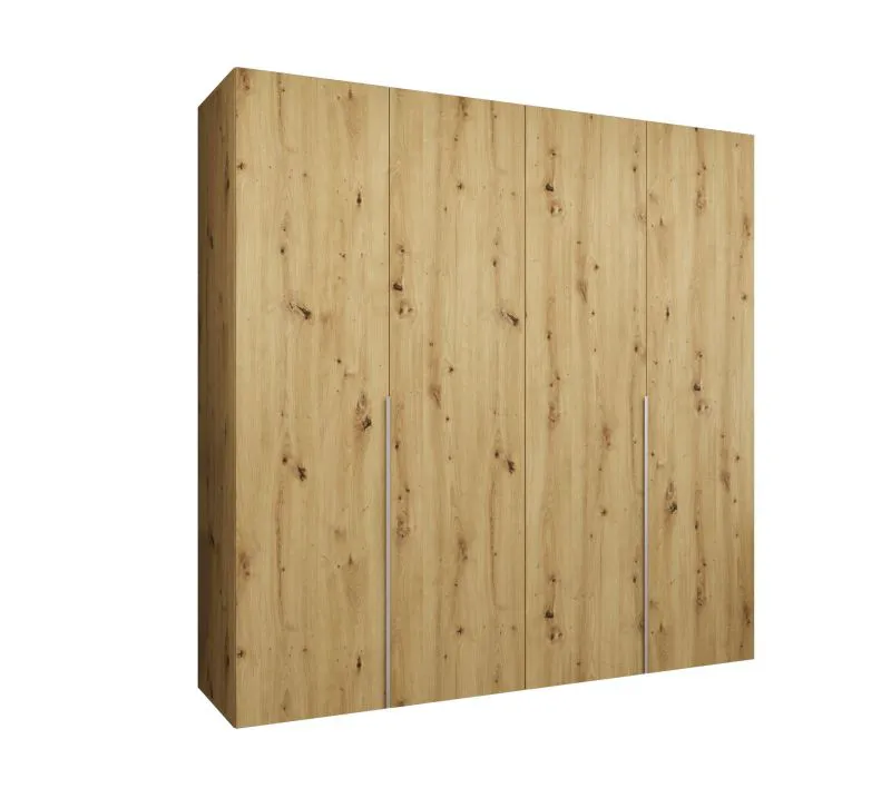 Armoire à portes battantes avec deux tringles à vêtements Eiger 24, Couleur : Chêne Artisan, largeur 2 mètres, armoire, Poignées : cachemire, deux compartiments, quatre portes, Soft-Close