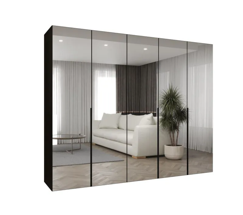 Armoire penderie Eiger 149 noir | 5 portes miroir | 2,5 m largeur | 3 penderies | Soft-Close