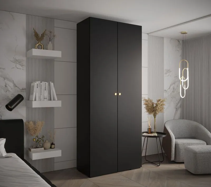 Armoire au design épuré Carpates 08, Couleur : Noir - dimensions : 236,5 x 100 x 47 cm (h x l x p)