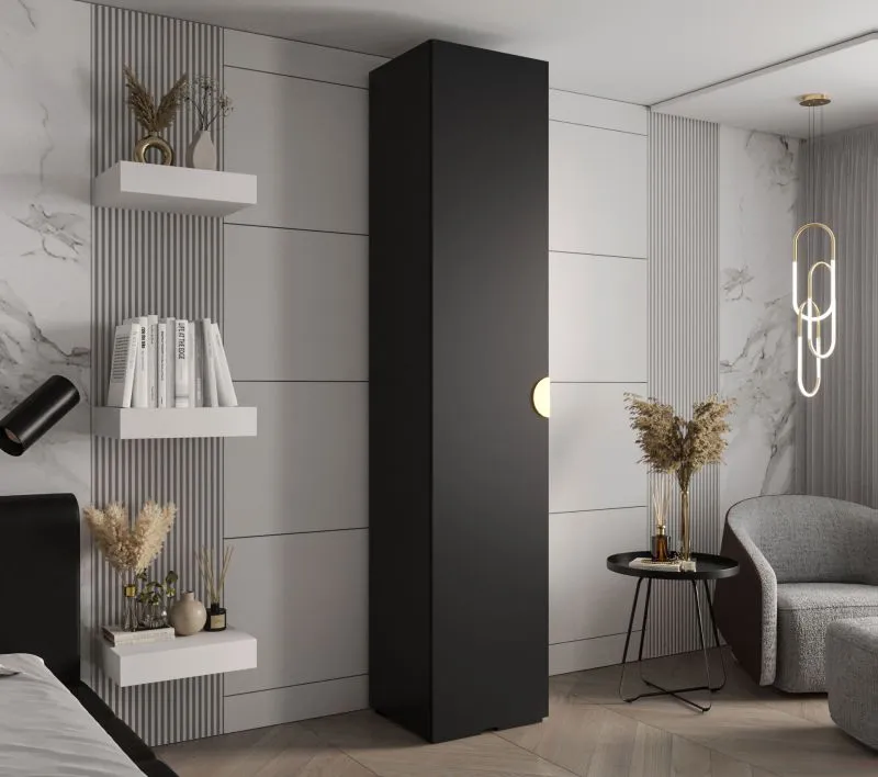 Armoire penderie design Karpaten 14 | Noir mat | 236,5 x 50 x 47 cm | Rangement optimisé