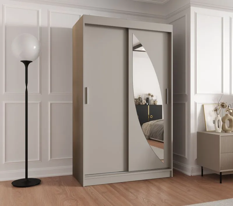 Armoire penderie à portes coulissantes Jorasses 08 | Kaschmir | 1,2 m | 1 porte miroir | 5 compartiments