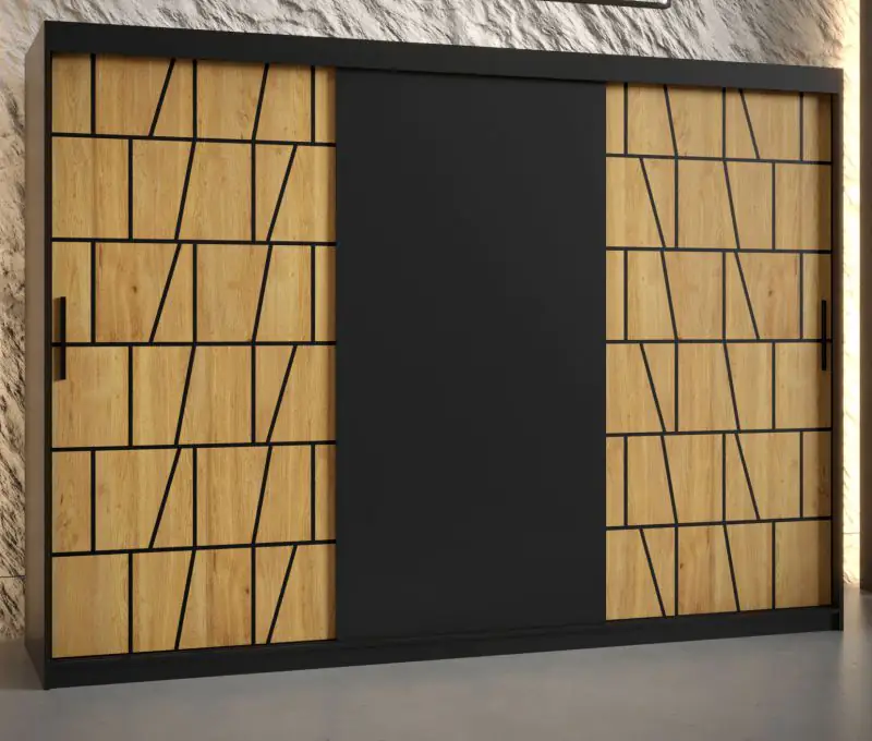 Armoire grand format avec espace de rangement Olperer 06, Couleur : Noir mat - Dimensions : 200 x 250 x 62 cm (h x l x p), avec motif moderne