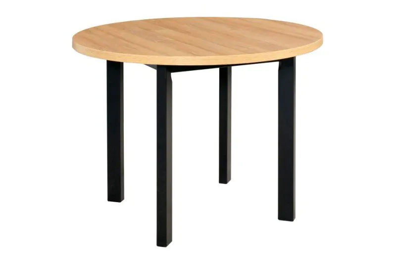 Table de salle à manger ronde LEVA en Noir/chêne teinté, dimensions Ø 100, plateau stratifié, pieds en bois robustes, facile à assortir, peu encombrante