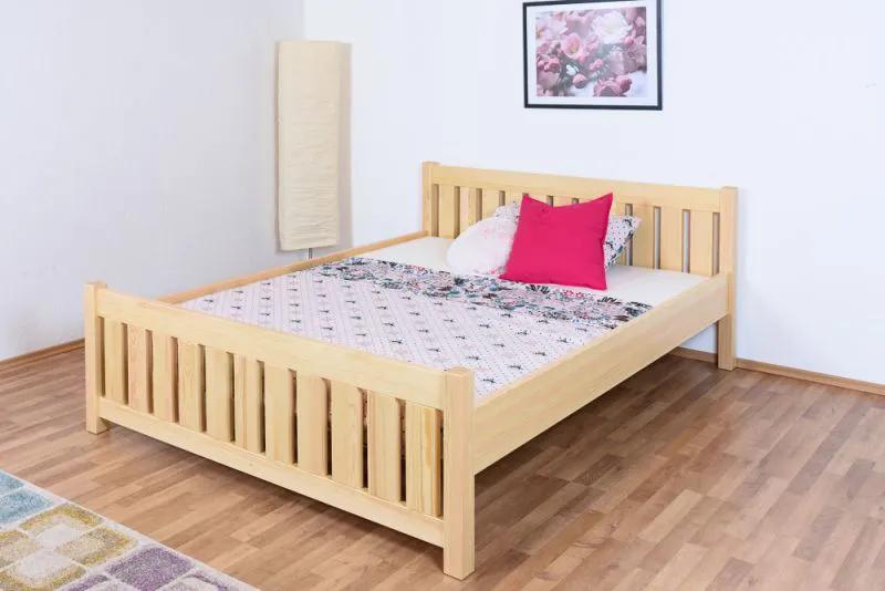Lit junior en pin massif naturel 160 x 200 cm | Sommier inclus | Design moderne et robuste