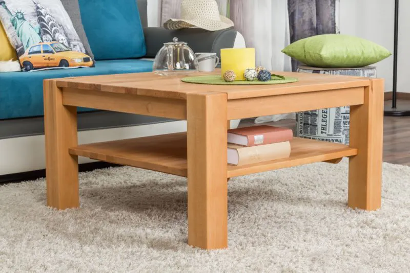 Table basse Wooden Nature 421 | Bois massif de cœur de hêtre | 80 x 80 x 45 cm | Finition naturelle