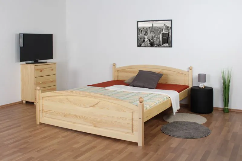 Lit double / lit d'appoint en pin massif naturel 81, avec sommier à lattes - 160 x 200 cm (l x L)