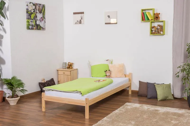 Cadre de lit pour enfants / Lit pour enfant 90 x 200 cm | Bois massif: Pin | Laqué Naturel | incl. sommier à lattes Abbildung
