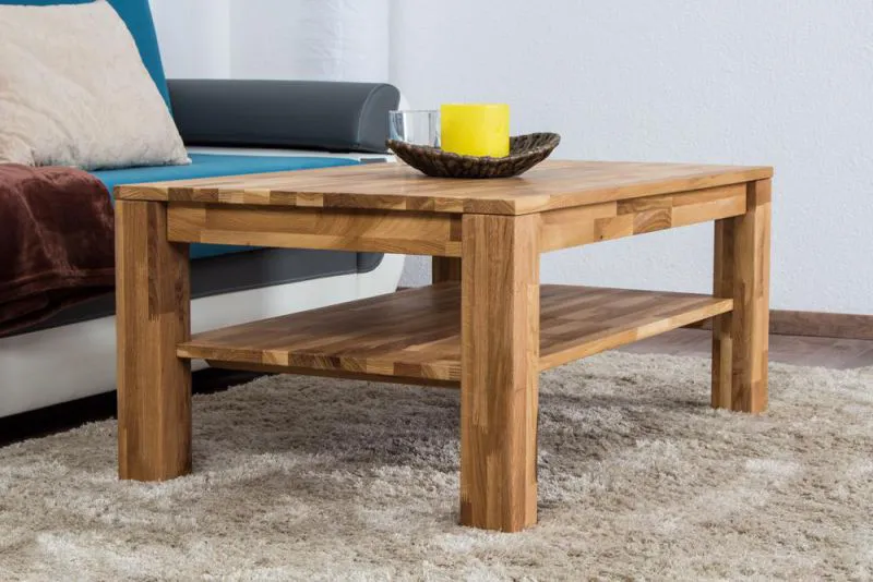 Table de canapé Table de club Table lounge Table basse Chêne Bois massif Couleur: Naturel 45x105x65 cm Abbildung