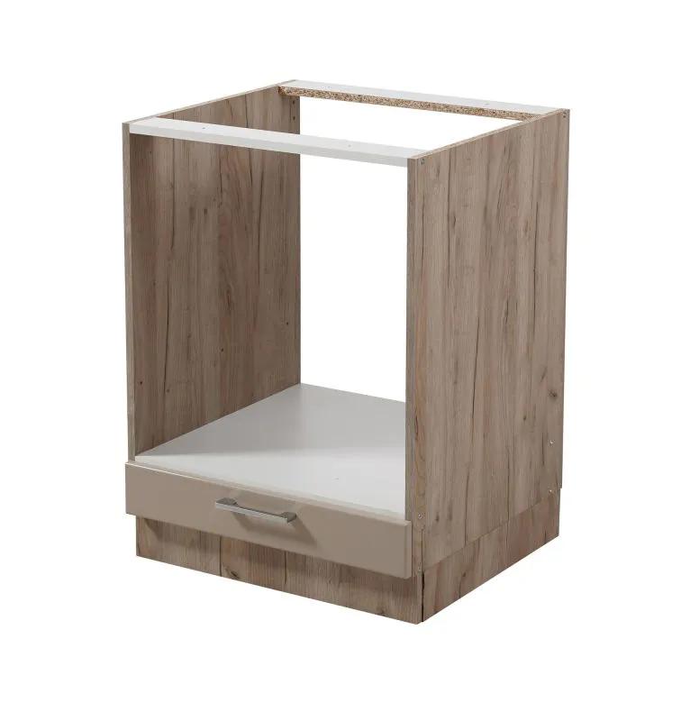 Meuble bas pour appareils encastrables Mionica, Couleur : Chêne gris / Sable, 1 porte basculante, Dimensions : 82 x 60 x 56,5 cm
