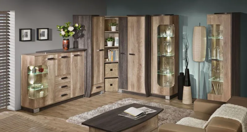 Salon complet - Set C Sichling, 7 pièces, Couleur : Brun chêne