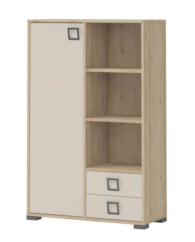 Commode chambre enfant Benjamin 26 | Style contemporain | Coloris hêtre et crème | 134 x 86 x 37 cm