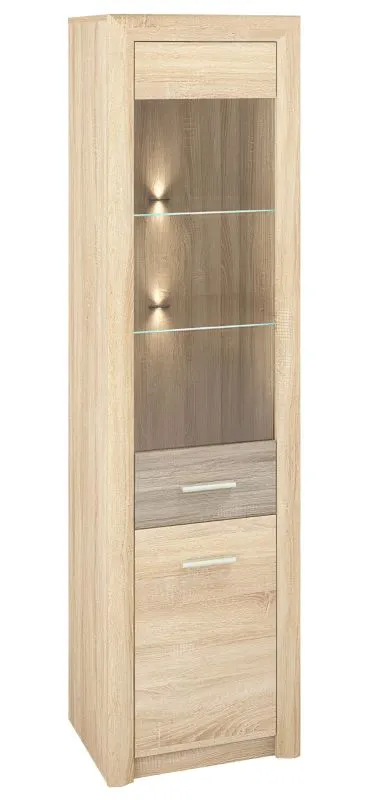 Vitrine Mesquite 04, couleur : Chêne clair de Sonoma / Chêne truffier de Sonoma - Dimensions : 199 x 54 x 40 cm (H x L x P), avec 2 portes et 5 compartiments