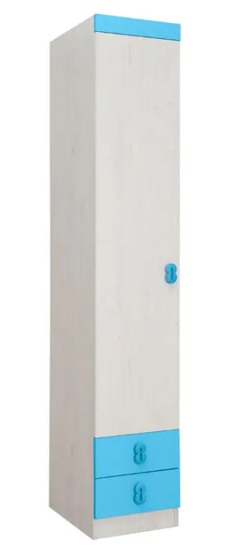 Chambre d'enfant - Armoire à porte battante / Armoire Luis 17, couleur : chêne blanc / bleu - 218 x 40 x 52 cm (H x L x P)