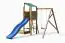 Tour de jeux / Parc de jeux Tomi avec balançoire simple, bac à sable et toboggan ondulé FSC®.