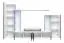 Mur de salon sobre avec éclairage LED Bjordal 47, Couleur : Blanc mat / Noir brillant - Dimensions : 193 x 300 x 50 cm (H x L x P), avec grand espace de rangement