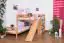 Lit d'enfant superposé Moritz L en bois massif de hêtre naturel avec étagère et toboggan, avec sommier à lattes - 90 x 200 cm, séparable