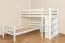 Lits superposés / lit de jeu Phillip en hêtre massif blanc laqué avec étagère, sommier à lattes déroulable inclus - 90 x 200 cm, divisible