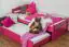 Lit enfant / lit junior "Easy Premium Line" K1/2h incl. 2ème couchette et 2 panneaux de recouvrement, 90 x 200 cm bois de hêtre massif, finition laquée rose