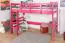 Lit mezzanine 90 x 190 cm pour enfants, "Easy Premium Line" K22/n, bois de hêtre massif laqué rose, convertibles