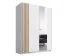 Armoire à portes coulissantes / Miroir / Couleur : Blanc / Lamelles décoratives en chêne artisan / Penderie / Dimensions : 150,5 x 62 x 198,5 cm / 1 tringle à vêtements / 5 compartiments