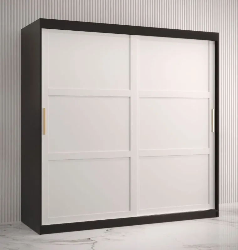 Armoire penderie 10 compartiments Liskamm 15 | 200 x 180 x 62 cm | Noir mat / Blanc mat | 2 portes coulissantes