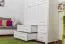 Armoire | 3 portes battantes | 4 tiroirs | 3 casiers | avec tringle à vêtements | 133 cm de large | Bois massif | Couleur: Blanc Abbildung