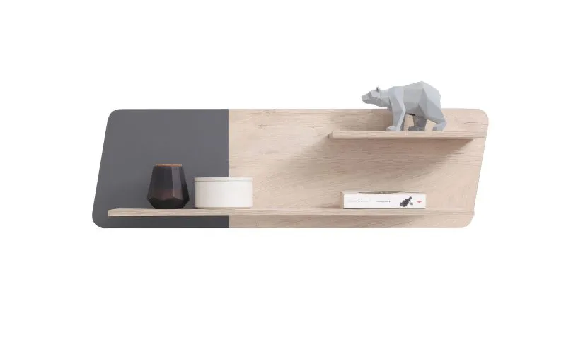 Étagère murale Chiny 13 pour chambre d’ado | Chêne / Gris | 33 x 110 x 25 cm | Design moderne