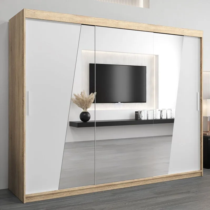 Grande 250 cm de large Armoire avec 10 casiers et 3 portes | Couleur: Chêne Sonoma  / Blanc Abbildung