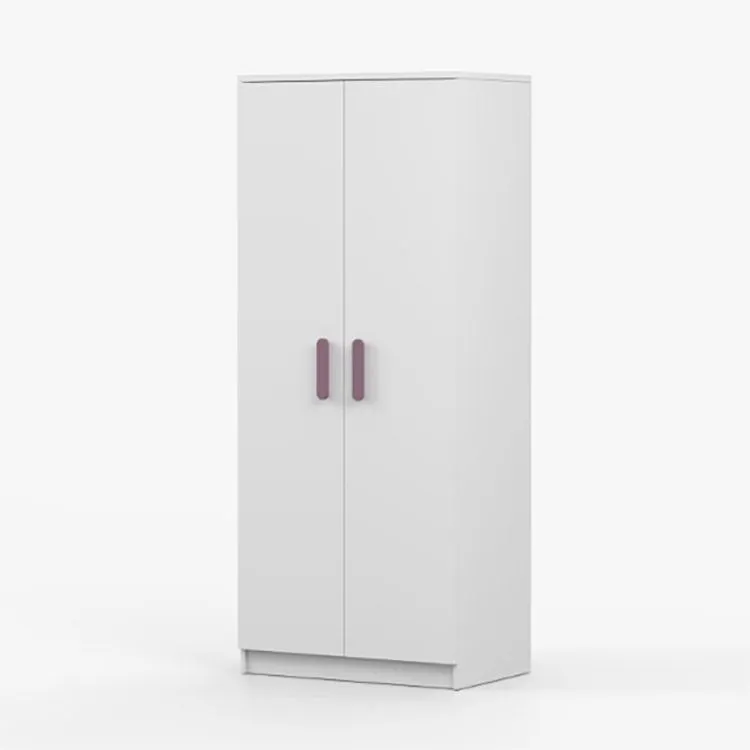 Armoire penderie Smolikas 70 | Blanc | 2 portes | Poignées bois violettes | 192 x 80 x 50 cm | 5 étagères | 1 tringle