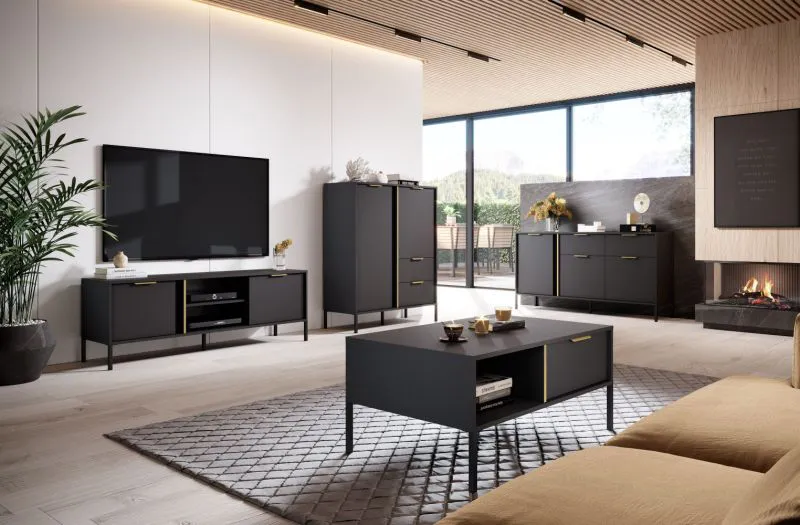 Salon complet - Set A Raoued, 4 pièces, Couleur : Anthracite