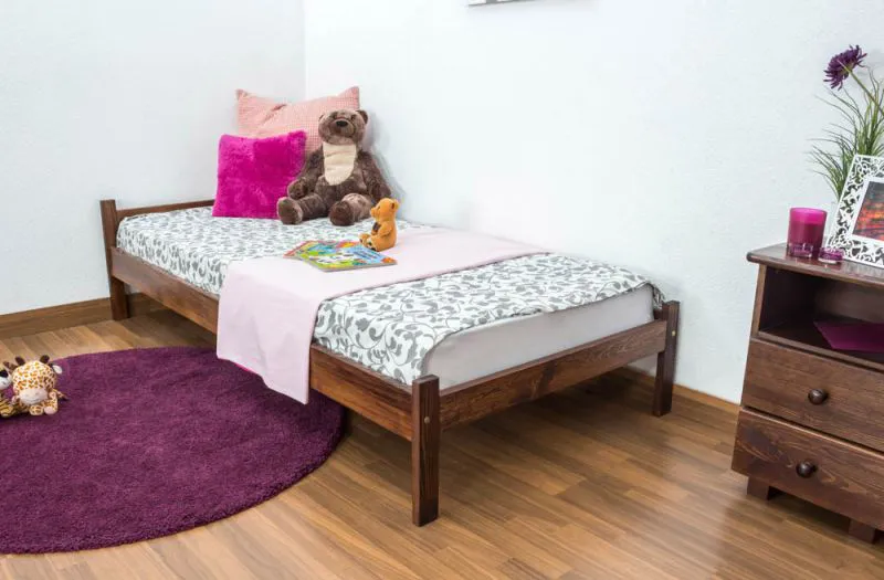 Lit pour enfant 90 x 200 cm | Bois massif: Pin | Laqué Noisette | incl. sommier à lattes Abbildung
